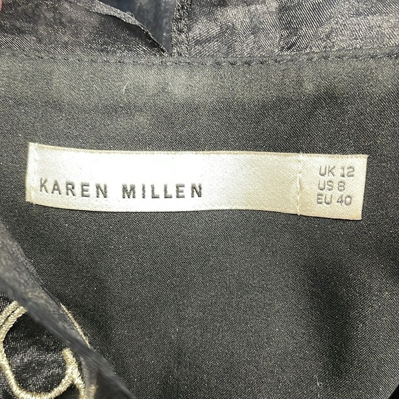 Karen Millen Baroque Embroidered Swirl Mini Fit Flare Party Dress Black Gold 8 - Picture 10 of 16
